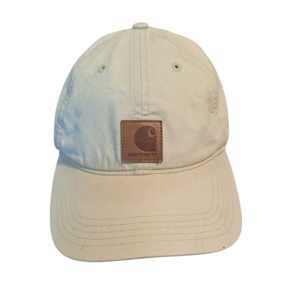 Carhartt Canvas Leather Patch Baseball Hat Dad Hat Trucker Unisex Cream Yellow - Picture 1 of 4